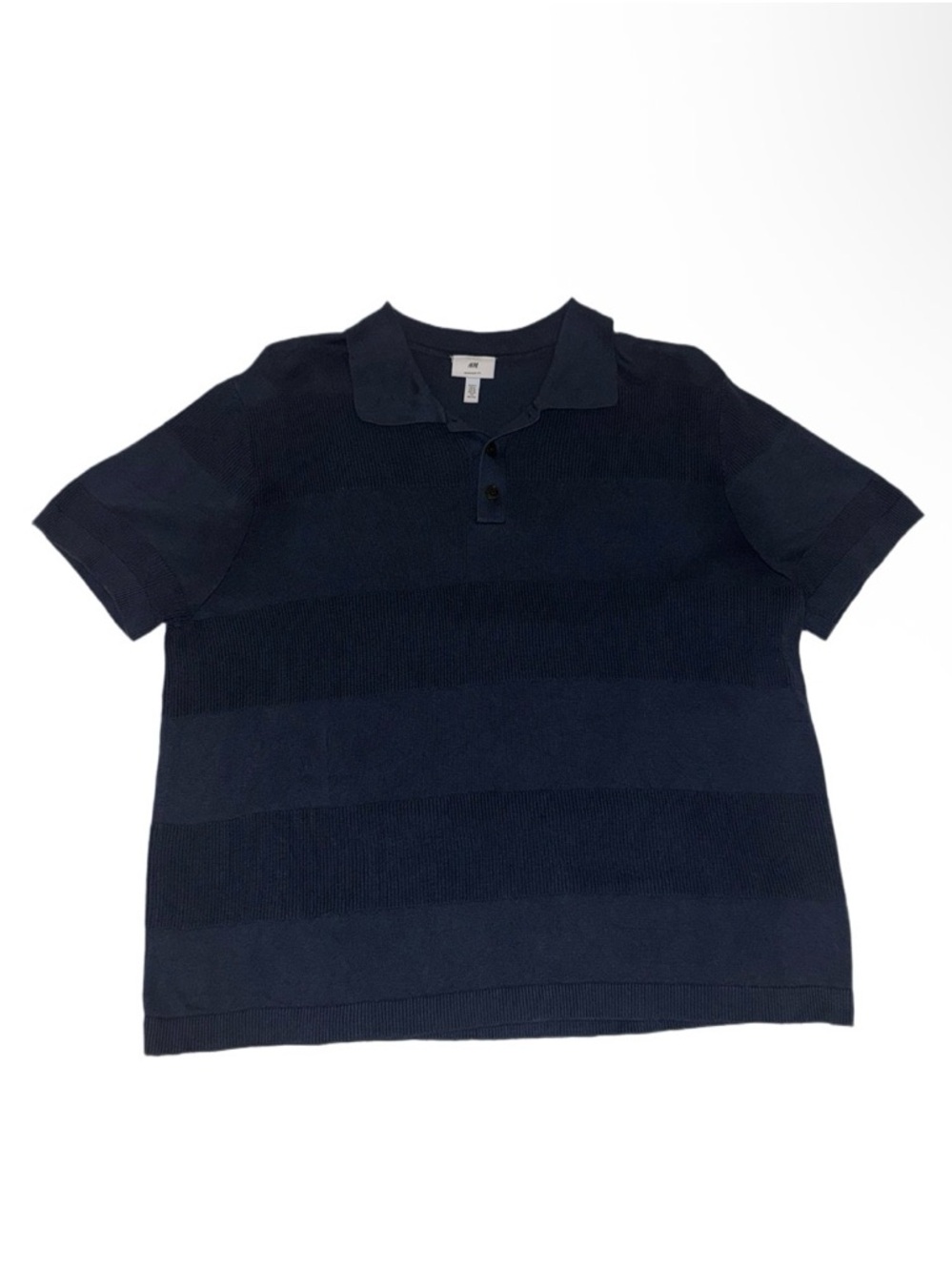 H&M Blue Knit Polo Shirt Men’s XL Short Sleeve Textured Casual